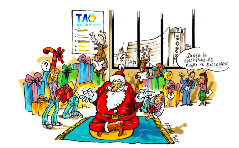 Illustration Santa is enjoying his right to disconnect