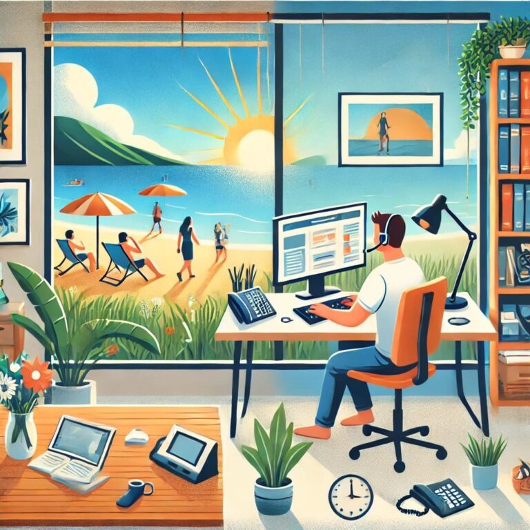 Illustration of teleworking from abroad